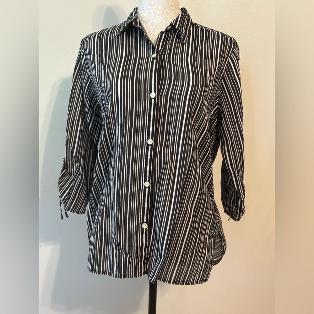Liz Claiborne Black and White Striped Button-Down Shirt